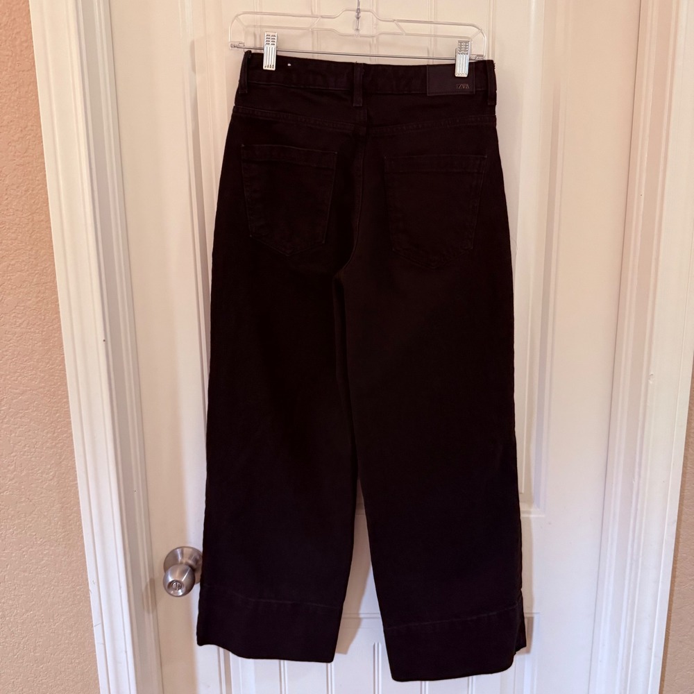 ZARA‎ Black Wide Leg Cropped Jeans Womens Size 2 US EUR 34 - Picture 5 of 9